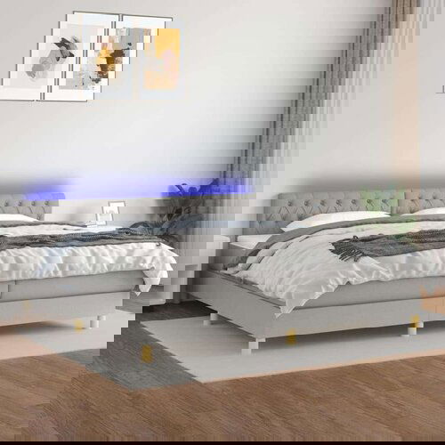  Box spring s madracem LED svjetlosivi 200x200 cm tkanina Slike