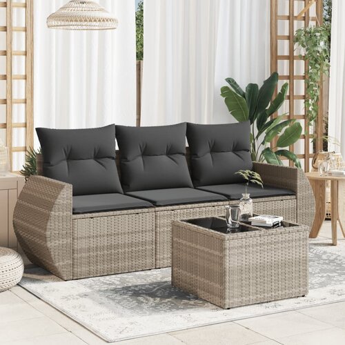 VidaXL 4-dijelni set vrtnih sofa s jastucima svijetlosivi poliratan Slike