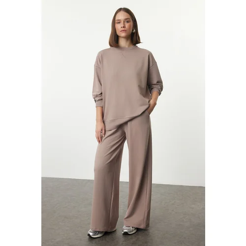 Trendyol Mink Relaxed/Comfortable Fit Wide Leg/Wide Leg Knitted Sweatshirt/Bottom Tracksuit Set