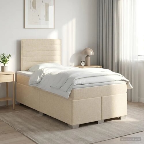  Boxspring krevet s madracem Krem 120 x 200 cm Tkanina - Krem 120 x 200 cm Dizajn linija Slike