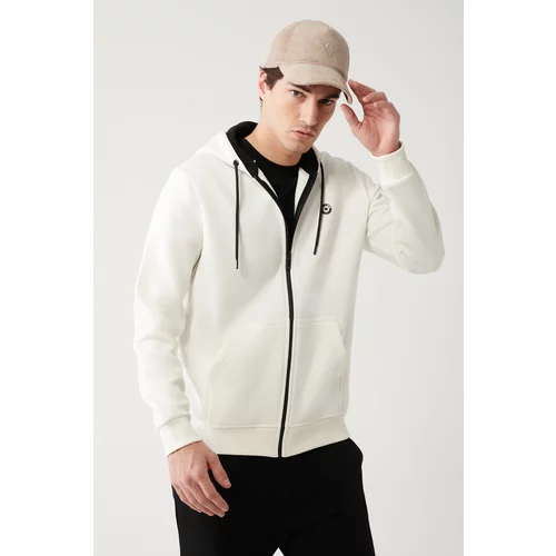 Avva White Unisex Sweatshirt Hooded with Fleece Inside Collar 3 Thread Zipper Standard Fit Normal Cut