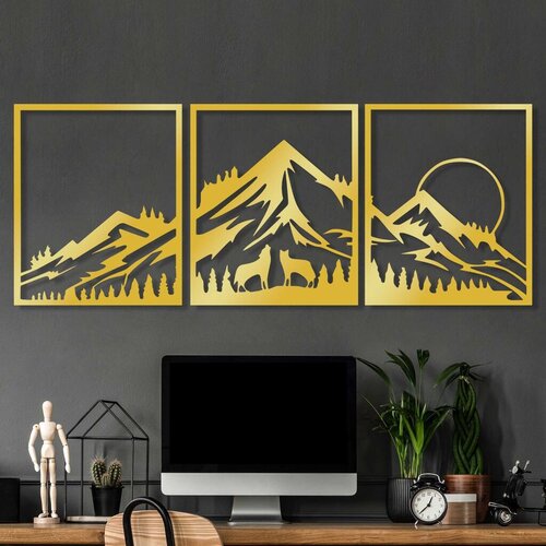 Wallity zidna dekoracija golden triple mountain 2, 58 x 70 cm, zlatne boje Cene