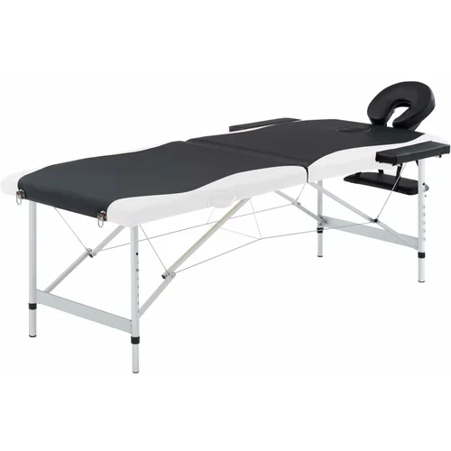 Sklopivi stol za masažu s 2 zone aluminijski crno-bijeli
