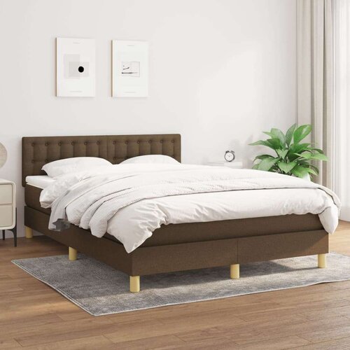  Krevet s oprugama i madracem tamnosmeđi 140 x 190 cm od tkanine Slike