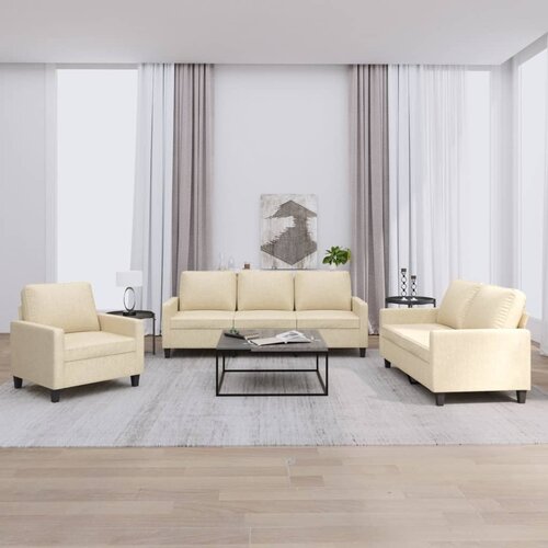  3-dijelni set sofa s jastucima krem od tkanine Slike