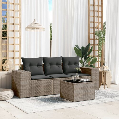 VidaXL 4-dijelni set vrtnih sofa od poliratana s jastucima sivi Slike