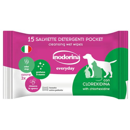 Inodorina EveryDay Cleansing Wipes Chlorhexidine - vlažne maramice za pse i mačke (15, 40, 110 kom) 15kom Cene