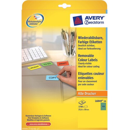Avery Zweckform Odstranljive zelene etikete 25,4 x 10 mm Slike