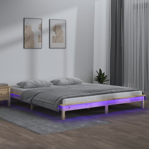  LED okvir kreveta 150 x 200 cm veliki bračni od masivnog drva Cene