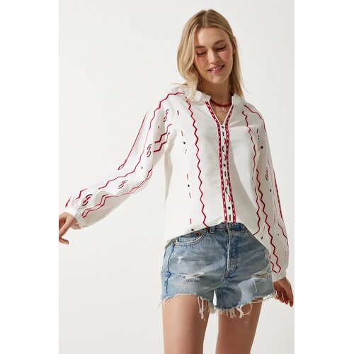  Ženska Krem Vezena Lanena Bluza ES00150, Krem / Krem Cene
