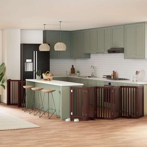 vidaXL Ograda za pse z vrati zložljiva 15 panelov rjava 750 cm les Cene