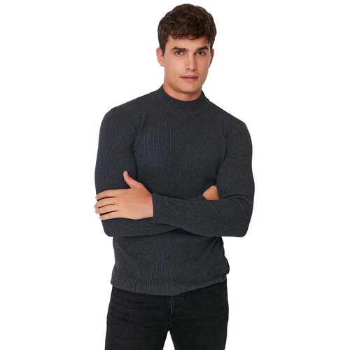 Trendyol Anthracite Men&amp;#039;s Fitted Slim Fit Half Turtleneck Corded Knitwear Sweater Slike