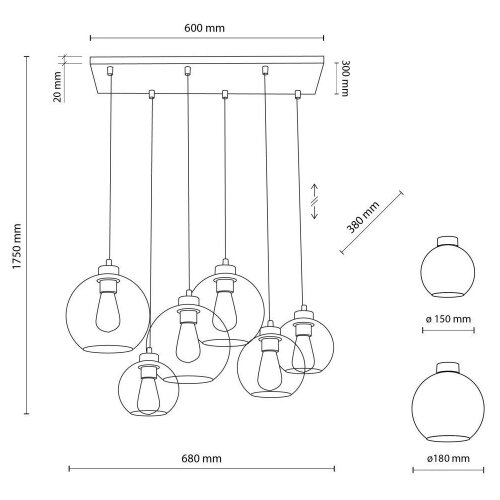  Luster na sajli CUBUS 6xE27/60W/230V Slike