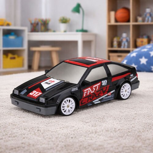 Rc Coupe Drift Car na daljinsko upravljanje s izmjenjivim kotačima Crni 1:24 Slike