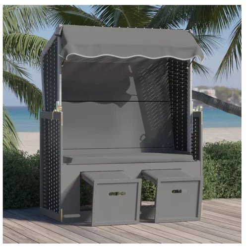  stol za na plažo s streho poli ratan in trles antracit/črn