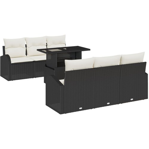 VidaXL 7-dijelni vrtni set sofe s jastučićima crna poli ratan, 2-sjedna vrtna sofa s prostorom za pohranu i jastučićima crna poli ratan Slike