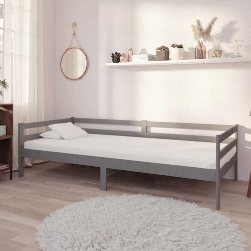  Dnevni ležaj s madracem 90 x 200 cm sivi od masivne borovine Slike