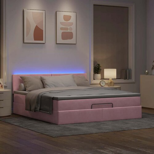  Otomanski krevet s madracem&amp;amp;LED ružičasti 180x200 cm bar&amp;scaron;unasti Slike