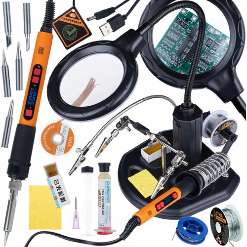Rosfix TechFix SolderPro 12w1 &amp;ndash; Spajkalnik 80W Z LCD, Tretja Roka Z Lupo LED | 180&amp;ndash;500&amp;deg;C, 230V, 6 Menljivih Konic, (5000356509) Slike