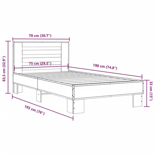  Okvir za krevet crni 75 x 190 cm od konstruirano drvo i metal Slike