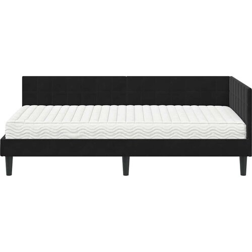 VidaXL Kutni krevetni okvir s madracem s uzglavljem 2 pcs Crna Bar&amp;scaron;un - Crna 90 x 190 cm Slike