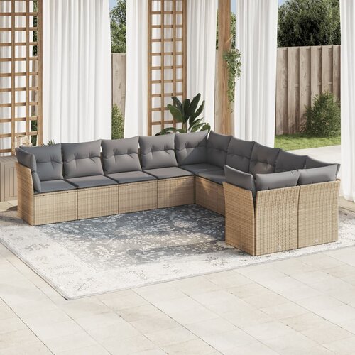 vidaXL 10-dijelni set vrtnih sofa s jastucima bež od poliratana Cijene