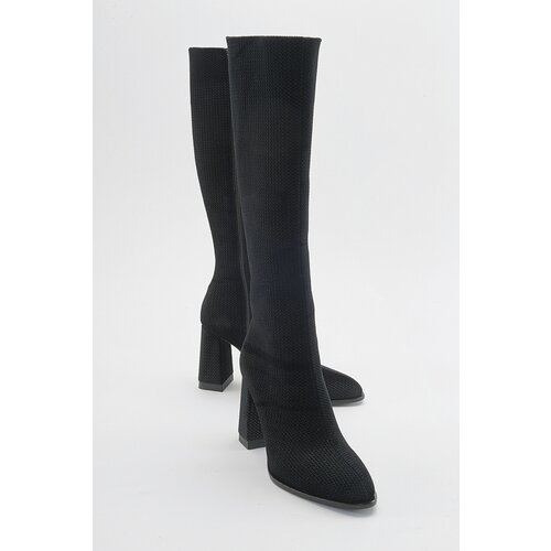 LuviShoes DECER Women's Black Patterned Heeled Boots Slike