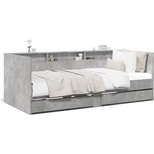  Dnevni krevet s ladicama siva boja betona 100 x 200 cm drveni