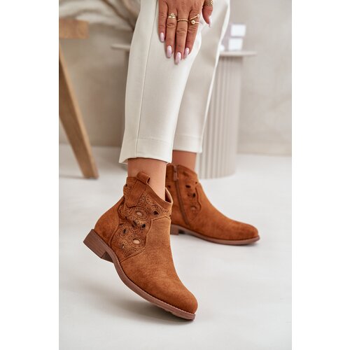 S. BARSKI Women&amp;#039;s Perforated Ankle Boots with Zipper Camel S.Barski Slike