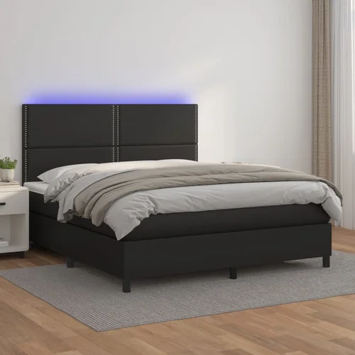  box spring s madracem LED crni 160x200cm od umjetne kože