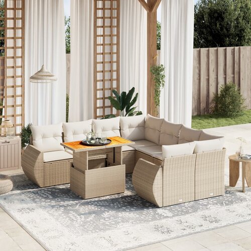 vidaXL 9-dijelni set vrtnih sofa s jastucima bež od poliratana Cijene