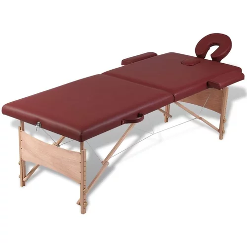  Rdeča zložljiva masažna miza z 2 območji in lesenim okvirjem