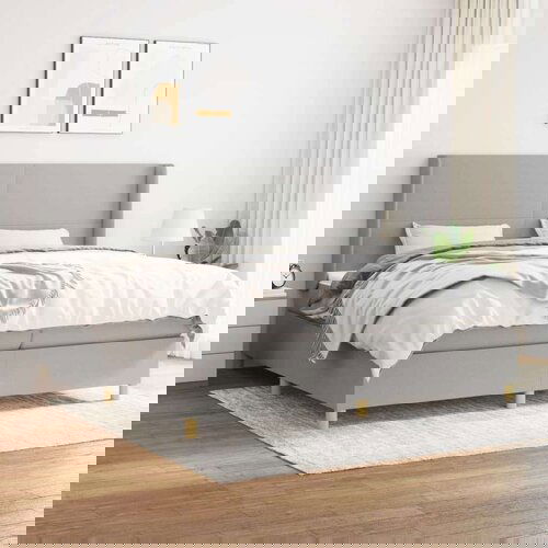  Box spring postelja z vzmetnico svetlo siva 200x200 cm blago, (20761076) Slike