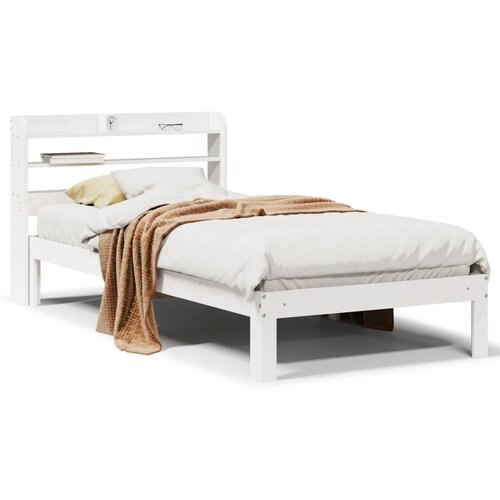 VidaXL Okvir kreveta s uzglavljem bijeli 90 x 190 cm od borovine Slike