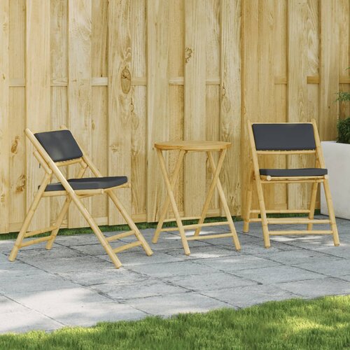 vidaXL 3-dijelni sklopivi bistro set s tamnosivim jastucima bambus Cene