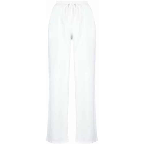 Trendyol White 100% Linen Elastic Waist High Waist Wide Leg Trousers