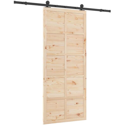  Klizna vrata 90 x 208 cm Masivna borovina Prirodna Slike