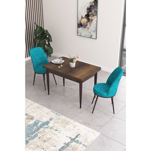 Hanah home trpezarijski set Nil, sto i 2 stolice, ploča u dekoru drveta Baroque, tirkizna tkanina Babyface Cene