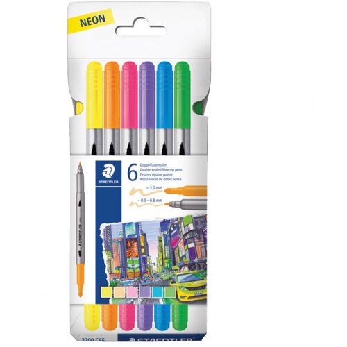  6BOJA NEON OBOSTRANI S 2 VRHA DESIGN JOURNEY STAEDTLER 3200 C6F BLISTER Cene