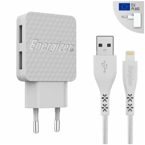Energizer WALL CHARGER LW 3.4A 2USB EU +Lightning Cable Wh Slike