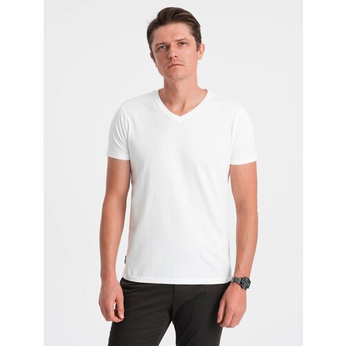 Ombre BASIC men's classic cotton T-shirt with a crew neckline - white Cene