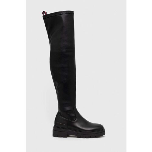 Tommy Hilfiger Usnjeni elegantni &amp;scaron;kornji Monochromatic Over The Knee Boot ženski, črna barva Slike