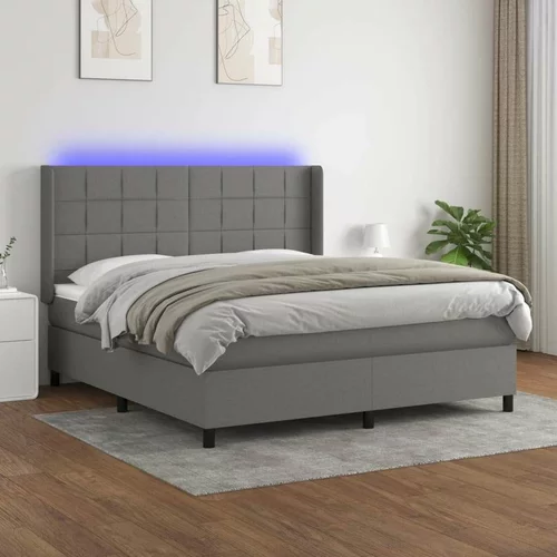  Box spring postelja z vzmetnico LED temno siva 180x200 cm blago, (20788991)