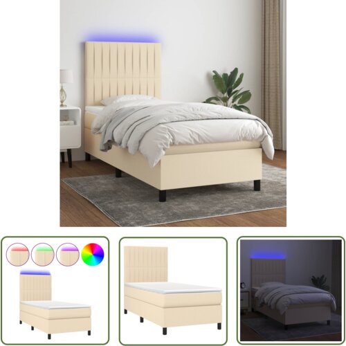 The Living Store Box spring postelja z vzmetnico LED krem 90x200 cm blago - Box Spring Postelja, (21737588) Cene