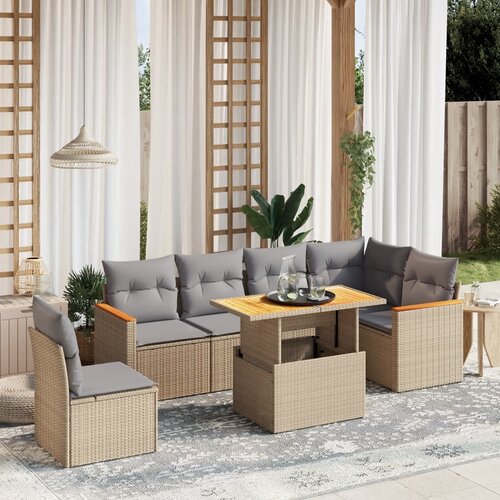 vidaXL 7-dijelni set vrtnih sofa od poliratana s jastucima bež Cijene