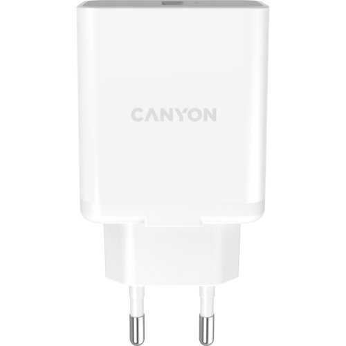 Canyon wall charger with 1*USB, QC3.0 24W, input: 100V-240V, output: dc 5V/3A,9V/2.67A,12V/2A, eu plug, over-load, over-heated, over-current and short circuit protection, ce, rohs ,erp. Size:89*46*26.5 mm,58g, white Slike
