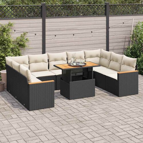  10-dijelni set vrtnih sofa s jastucima crni poliratana bagrem Slike