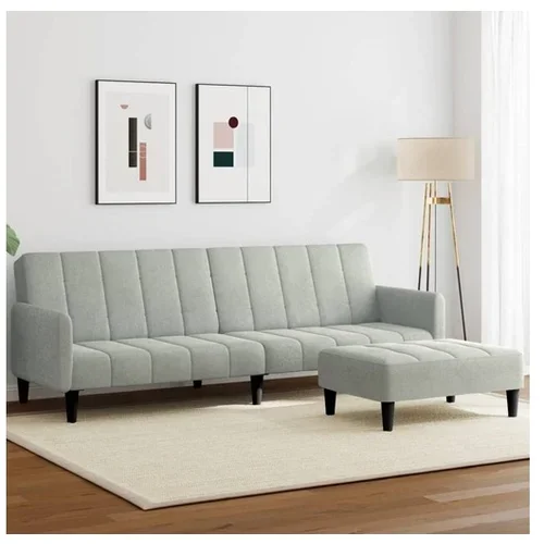 vidaXL Kavč dvosed z ležiščem in stolčkom za noge svetlo siv žamet