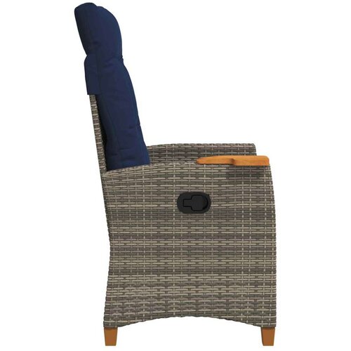  Fotelja za ležanje s pločom za čaj 62 x 64 x 112 cm poliratan - siva i modra Slike