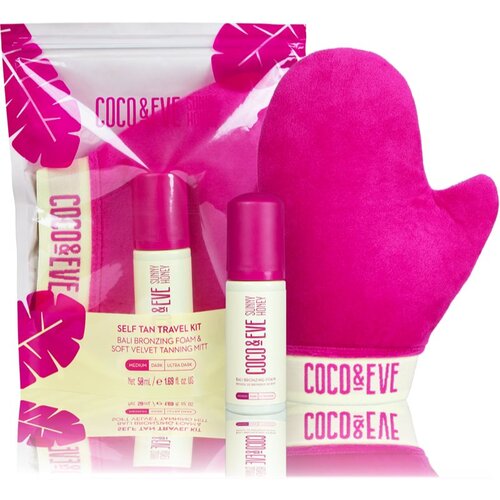 Coco &amp;amp; Eve Sunny Honey Ultimate Glow Travel Kit samoporjavitvena pena z aplikacijsko rokavico Medium (new formula) 60 ml Slike